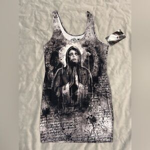 Affliction- 2015 Graphic Angel Prayer Tank Dress - Monochrome Black & White